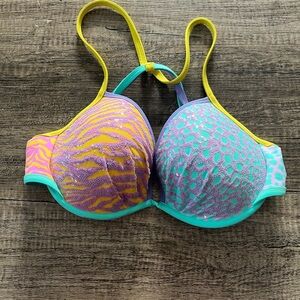 Victorias Secret Bikini Top 34DD Fabulous Padded Animal Print Sequins